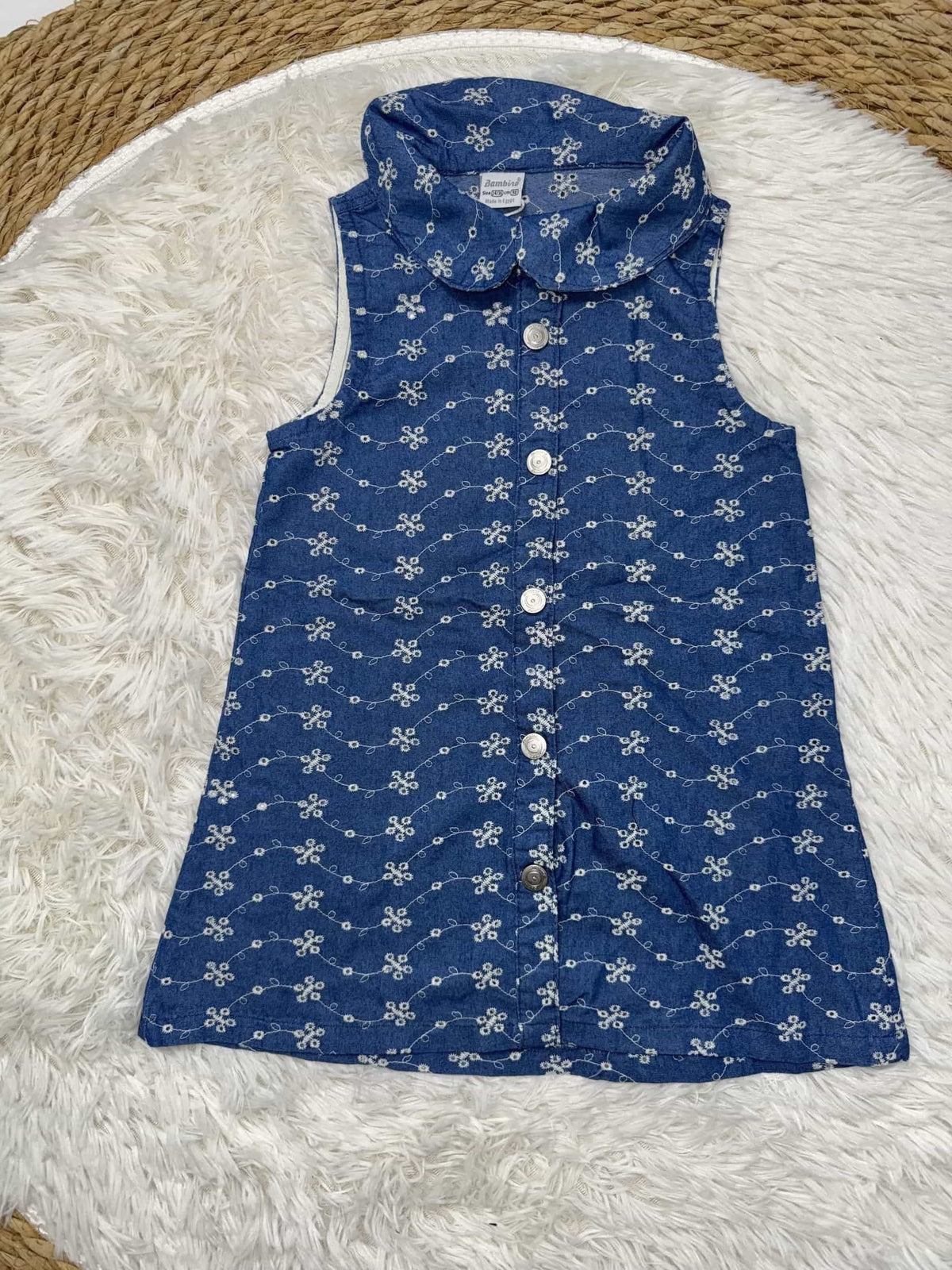 Blue Collared Dress – Girl (Button Front)
