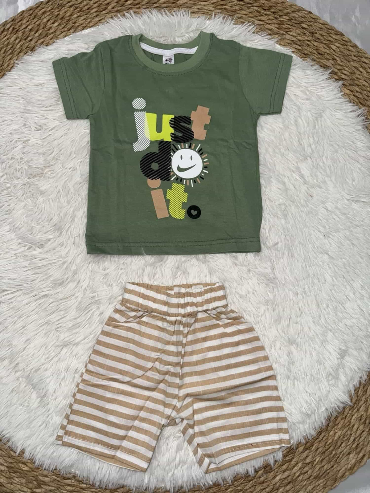 Just Do It Olive Green Shorts Set – Boy (Text Graphic)
