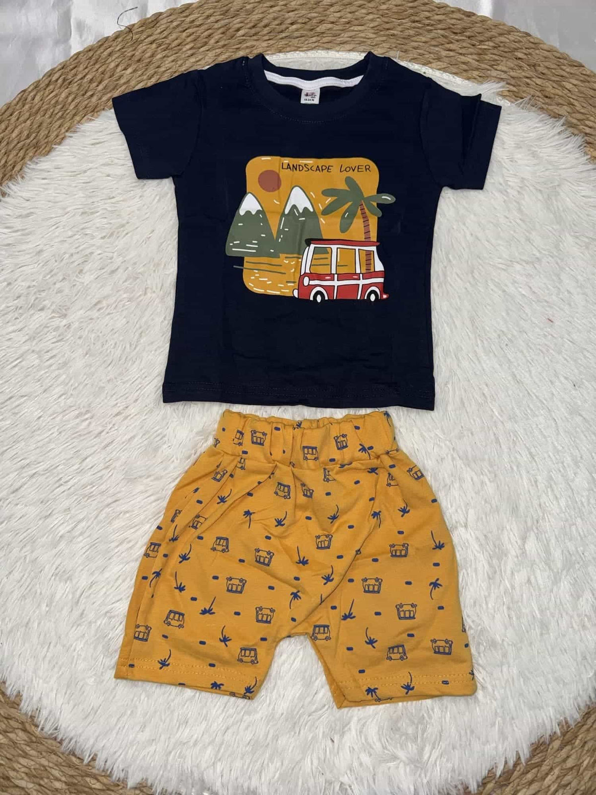 Adventure Navy Shorts Set – Boy (Bus Graphic)