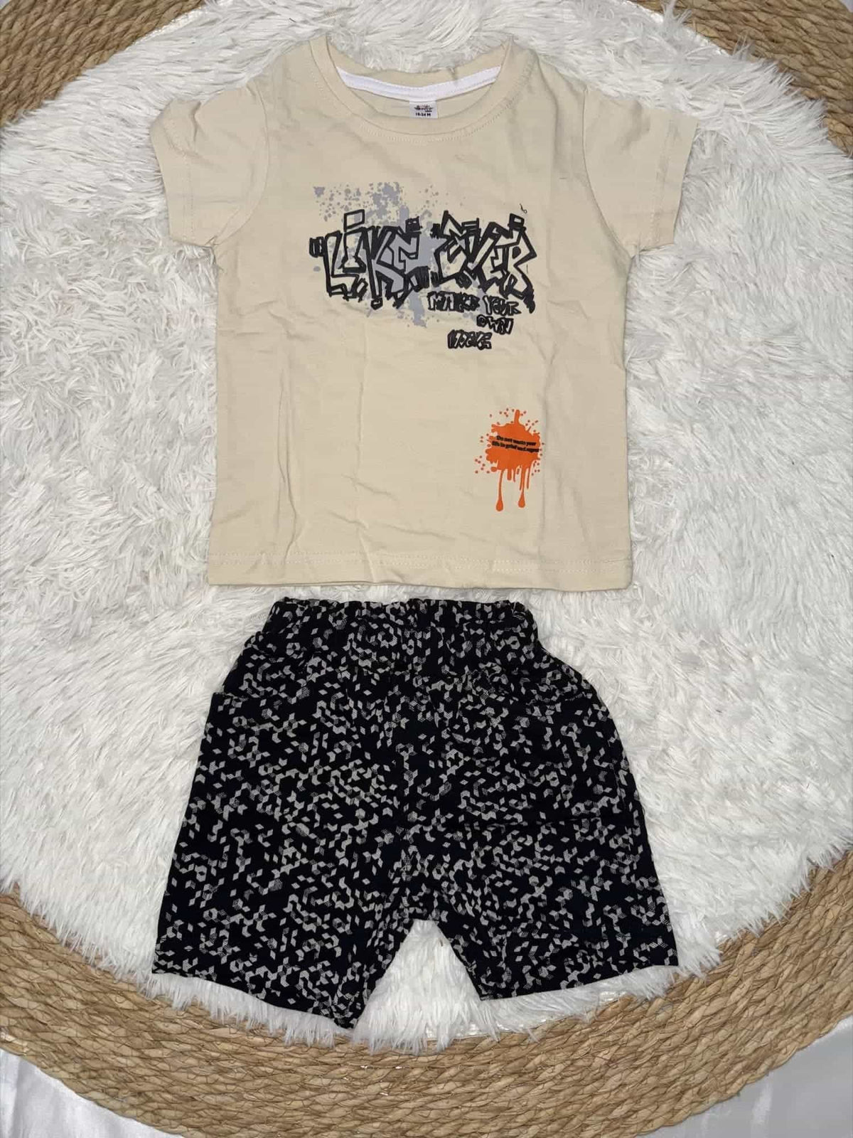 Graffiti Beige Shorts Set – Boy (Speckled Shorts)