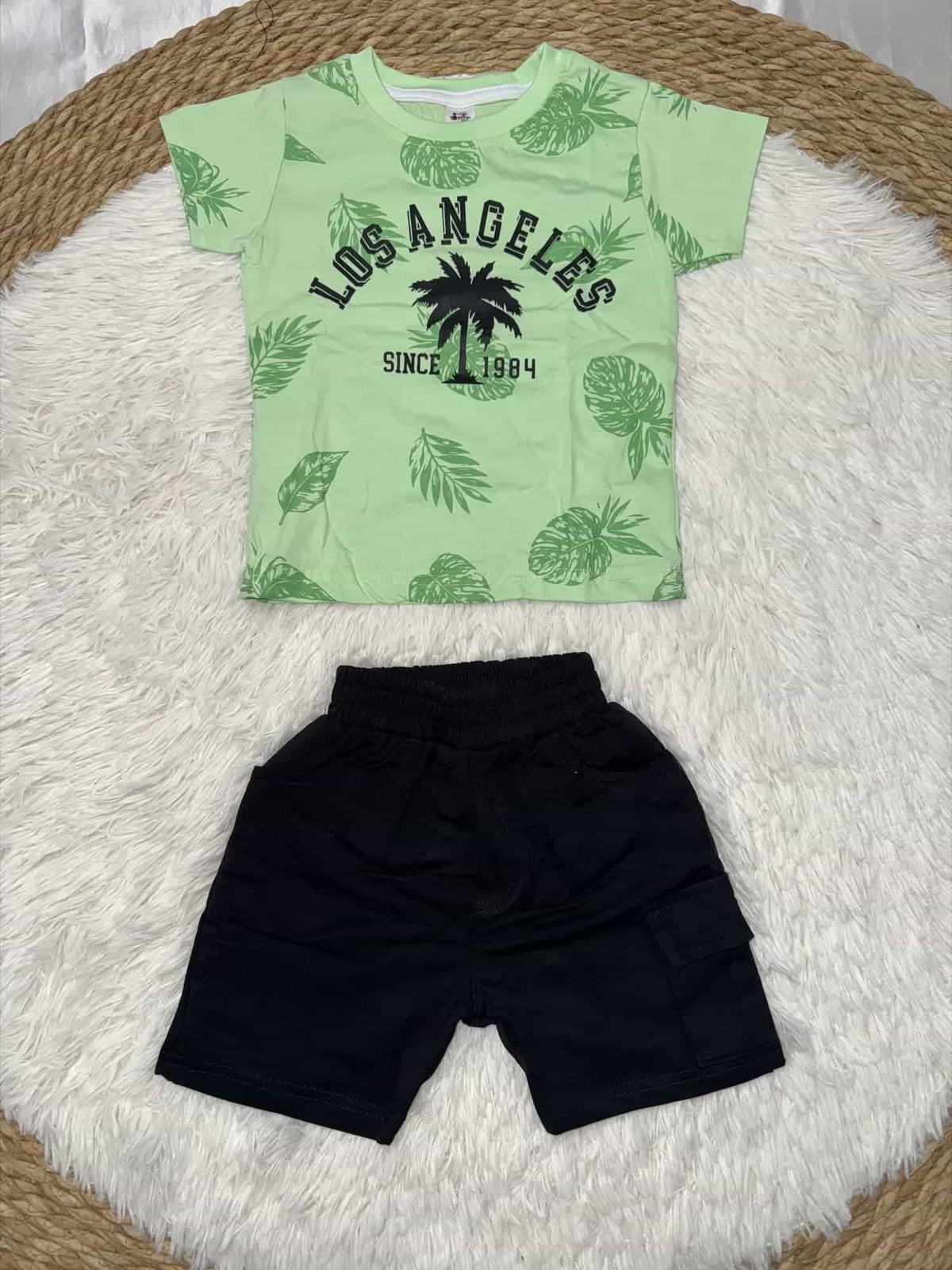 Los Angeles Green Shorts Set – Boy (Palm Graphic)