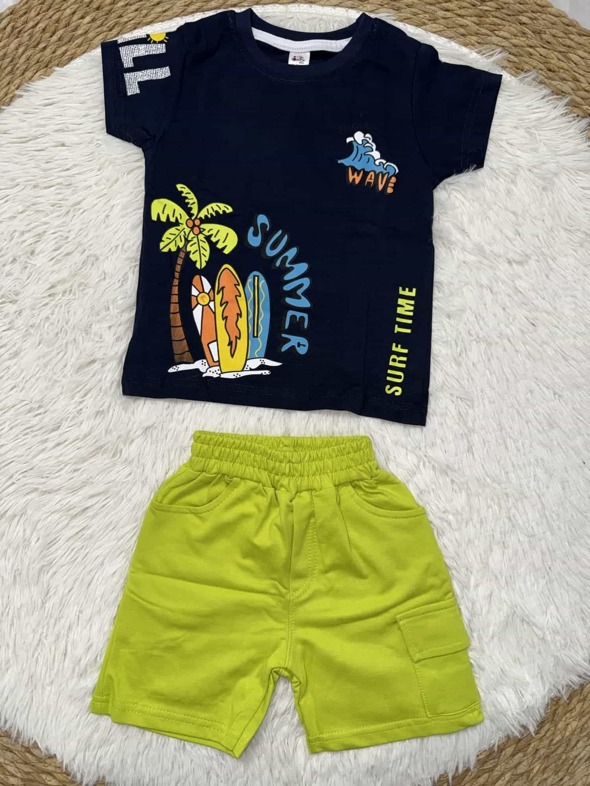 Summer Navy Shorts Set – Boy (Surf Graphic)