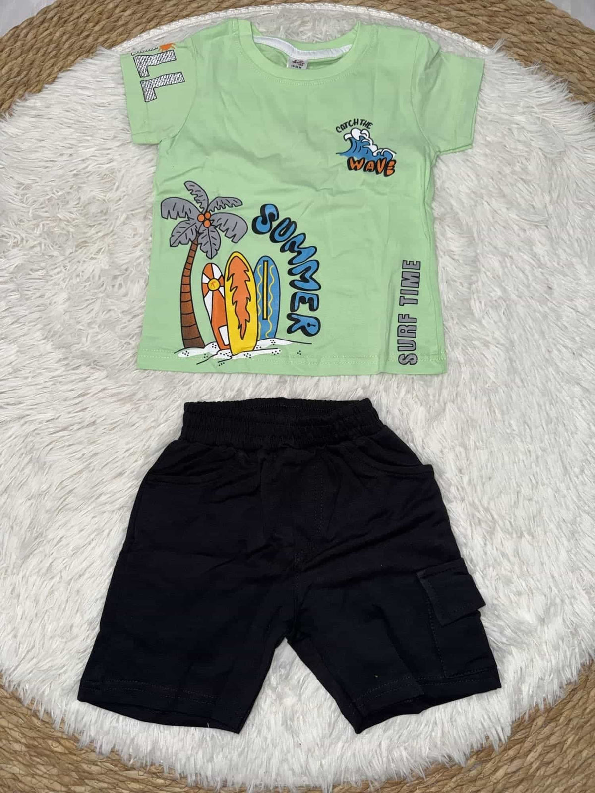 Summer Green Shorts Set – Boy (Surf Graphic)