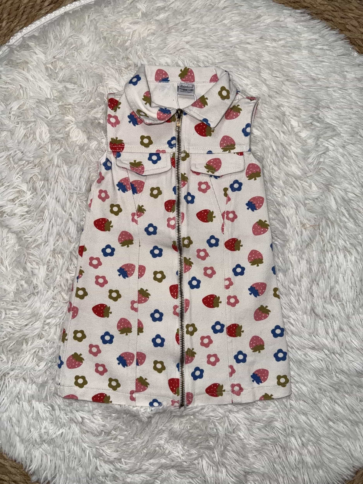 Colorful Motif White Dress – Girl (Collared)