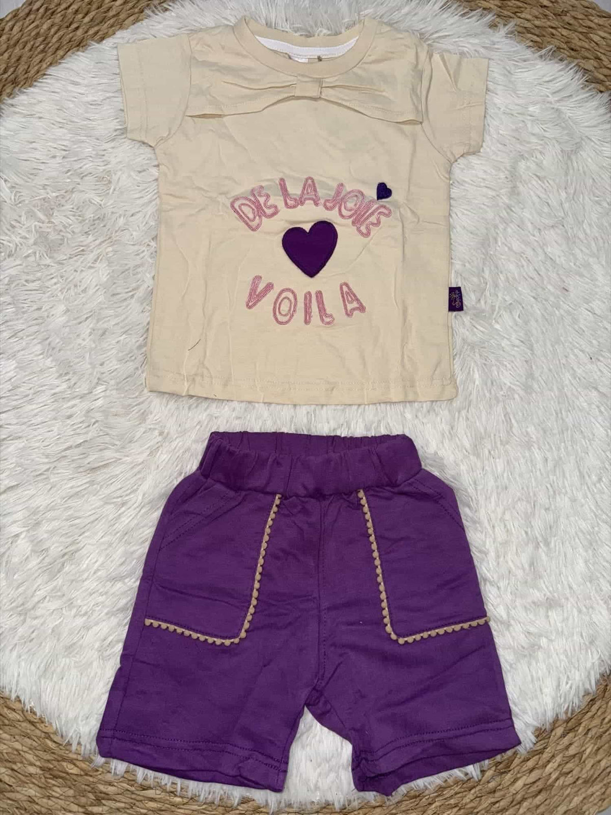 Voila Purple Shorts Set – Girl (Heart Graphic)