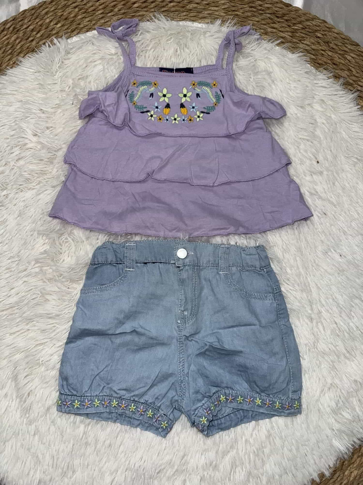 Floral Embroidered Purple Shorts Set – Girl (Ruffle Top)