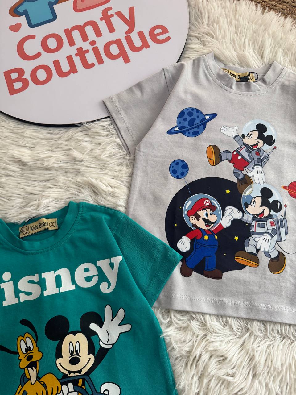 (PACK OF TWO)                Boys Disney Mickey Mouse Printed Cotton T-Shirt – Summer Casual Kids Tee | Grey & Green|  KB015B