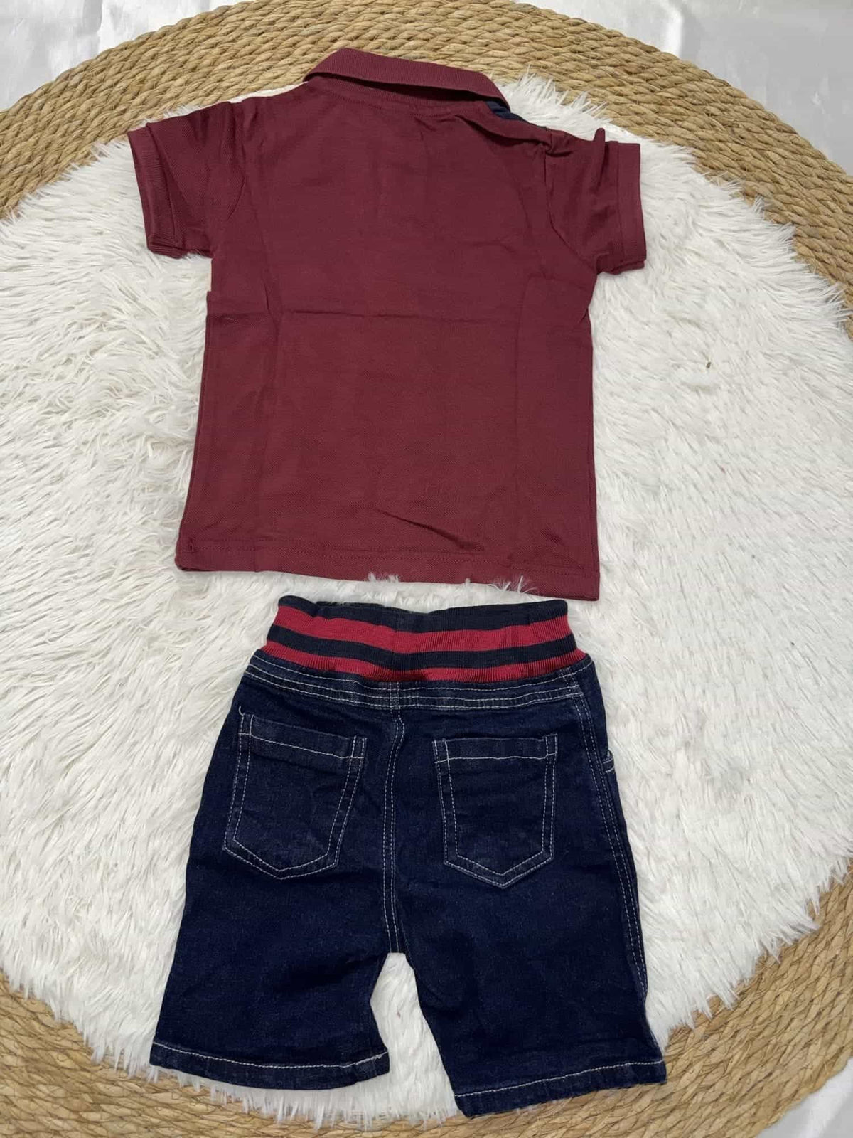 Smile Burgundy Polo Shorts Set – Boy (Color Block Top)