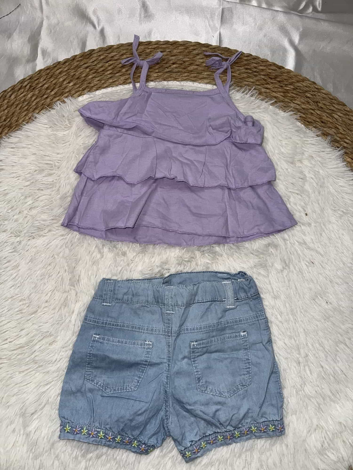Floral Embroidered Purple Shorts Set – Girl (Ruffle Top)