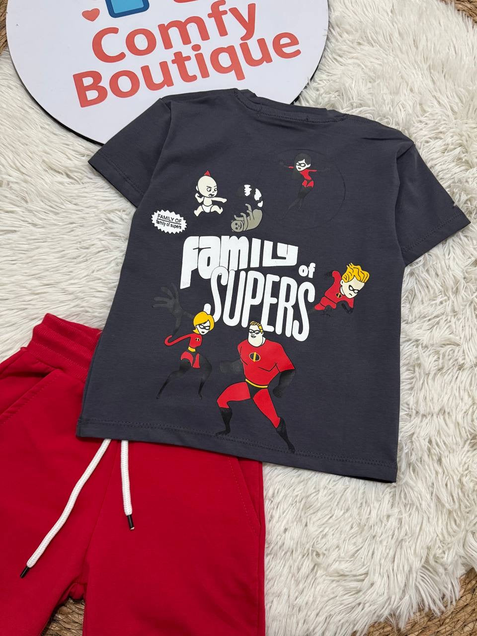 The Incredibles Boys Summer Set – Grey T-Shirt & Red Shorts  CZKB026