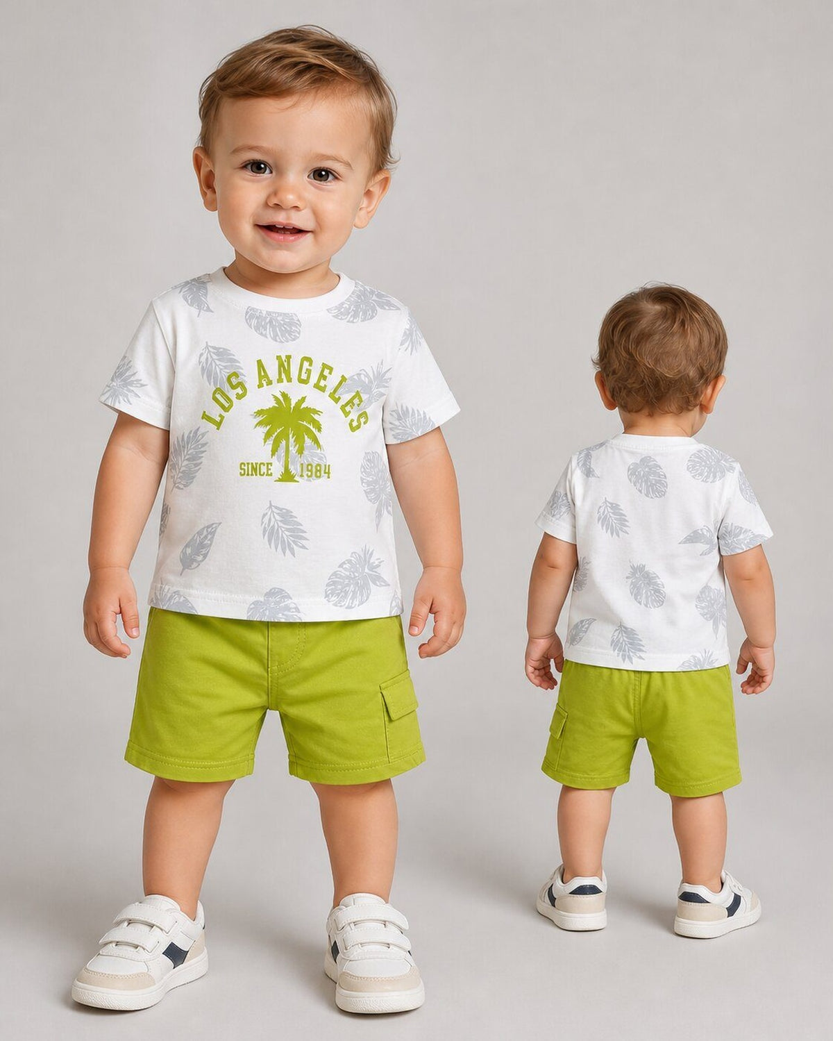 Los Angeles Lime Green Shorts Set – Boy (Palm Graphic)
