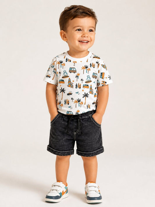 Travel White Shorts Set – Boy (Travel Motif Top)