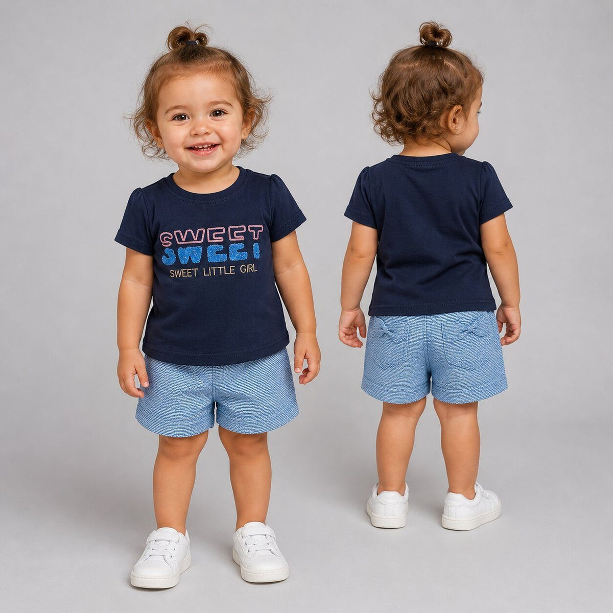 Sweet Navy Shorts Set – Girl (Text Graphic)