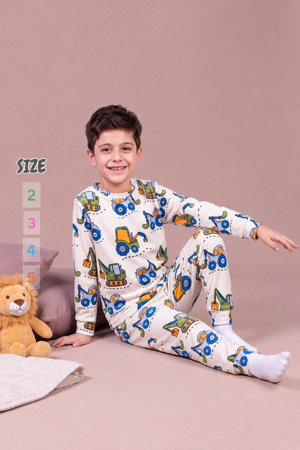 Boys' Construction Trucks Soft Velvet Pajama Set : BK1-002B