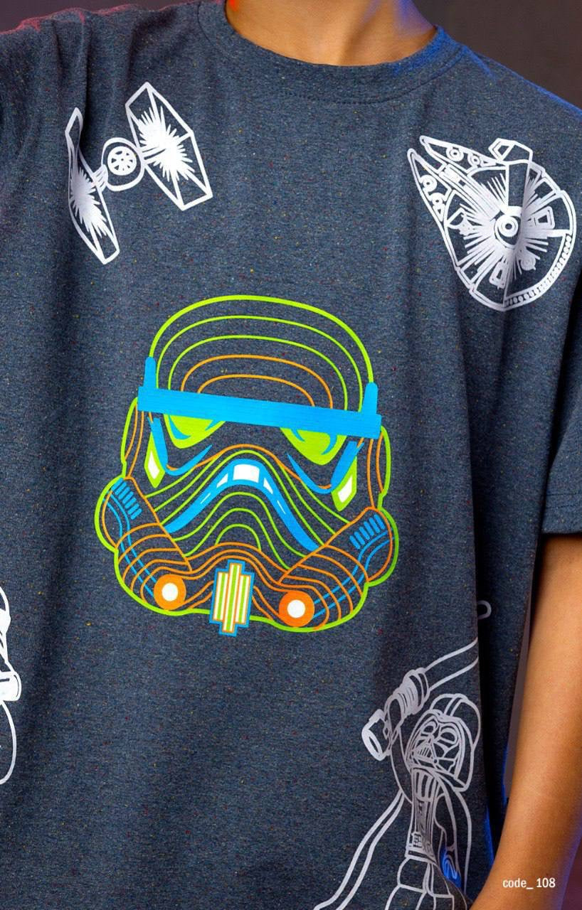 Boys Star Wars Oversized Graphic T-Shirt – Dark Grey Casual Cotton Tee|B1712