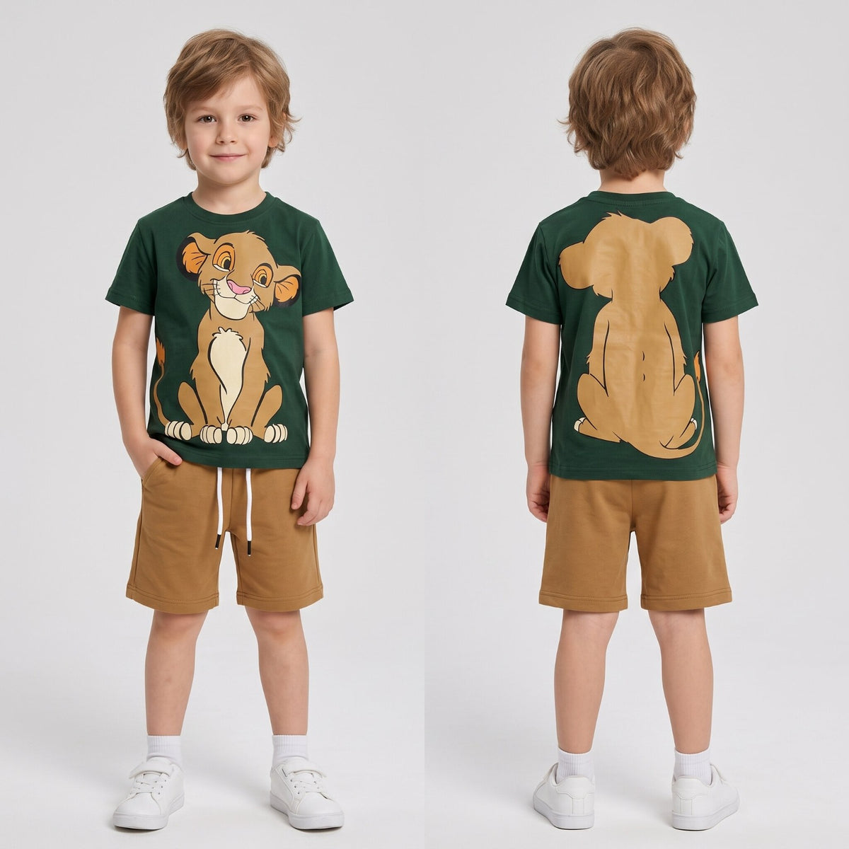 Lion King Boys Summer Set – Green T-Shirt & Camel Shorts