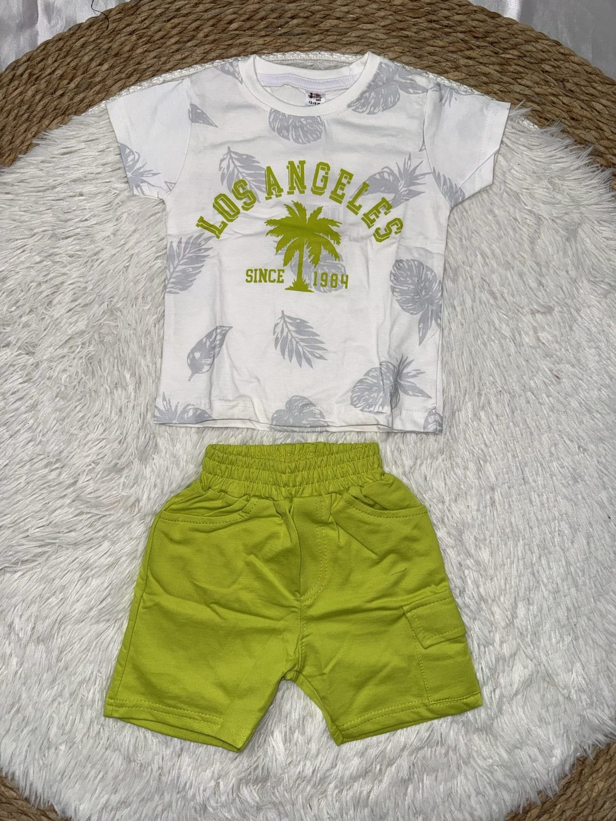 Los Angeles Lime Green Shorts Set – Boy (Palm Graphic)
