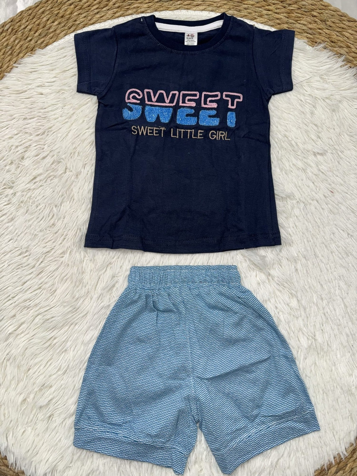 Sweet Navy Shorts Set – Girl (Text Graphic)