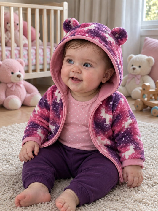 Girls’ Unicorn Print Hooded Jacket 3-Piece Set : YM3-001