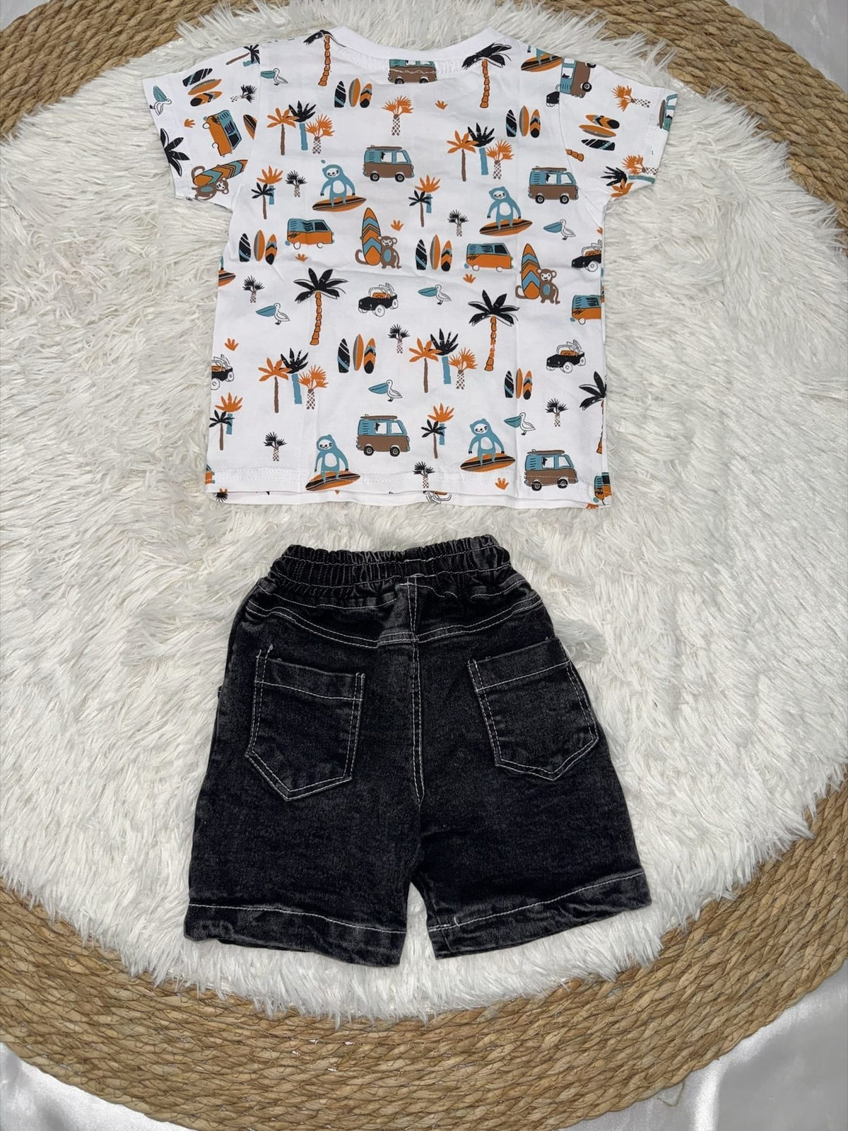 Travel White Shorts Set – Boy (Travel Motif Top)