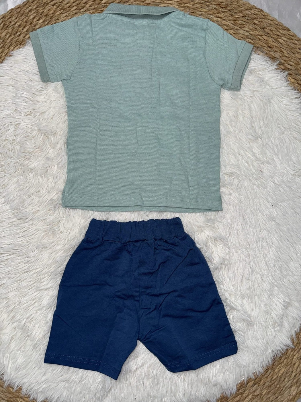 Lettered Light Blue Polo Shorts Set – Boy (Polo Collar)
