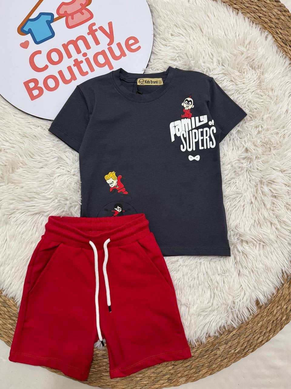 The Incredibles Boys Summer Set – Grey T-Shirt & Red Shorts  CZKB026