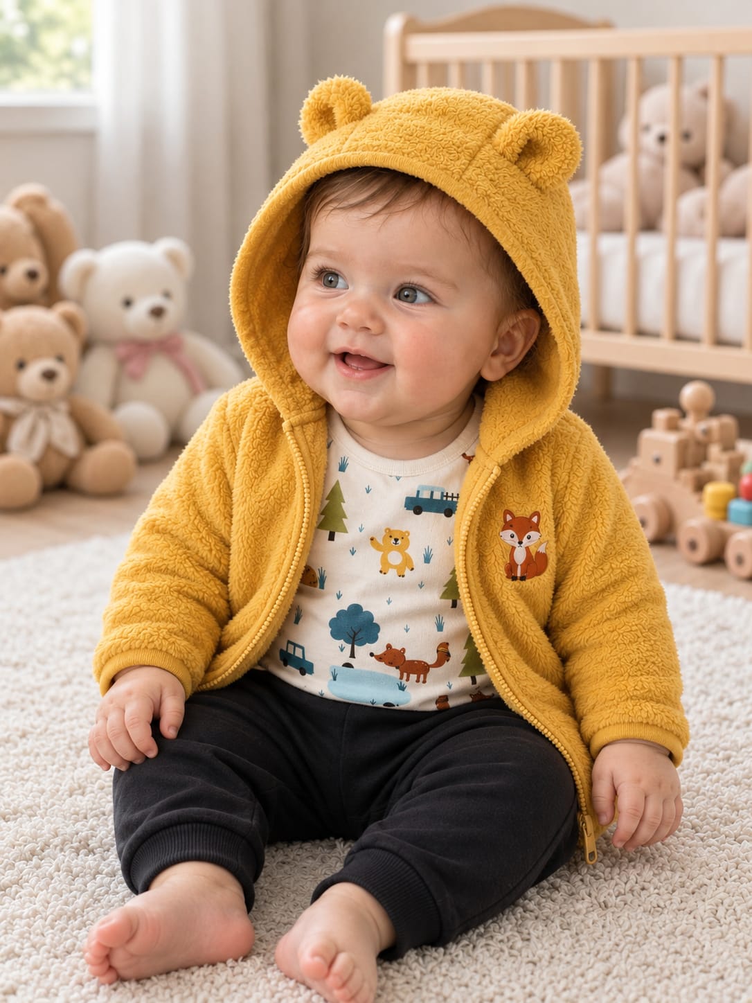 Boys’ Yellow Fox Print Hooded 3-Piece Set : YM3-003