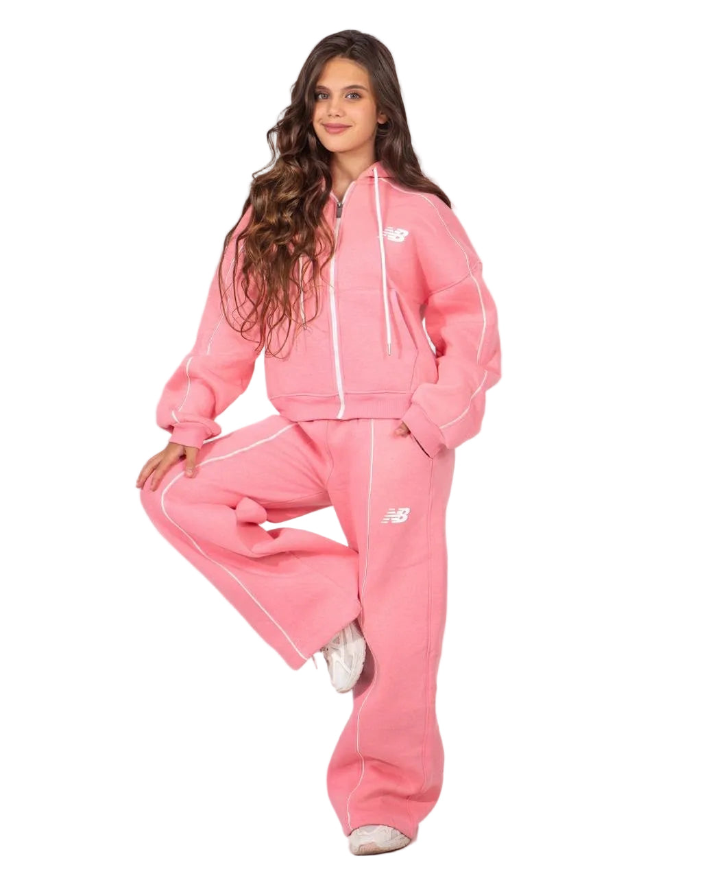 Pink Girls’ Zip-Up Hoodie & Wide-Leg Pants Set : YM2-005G