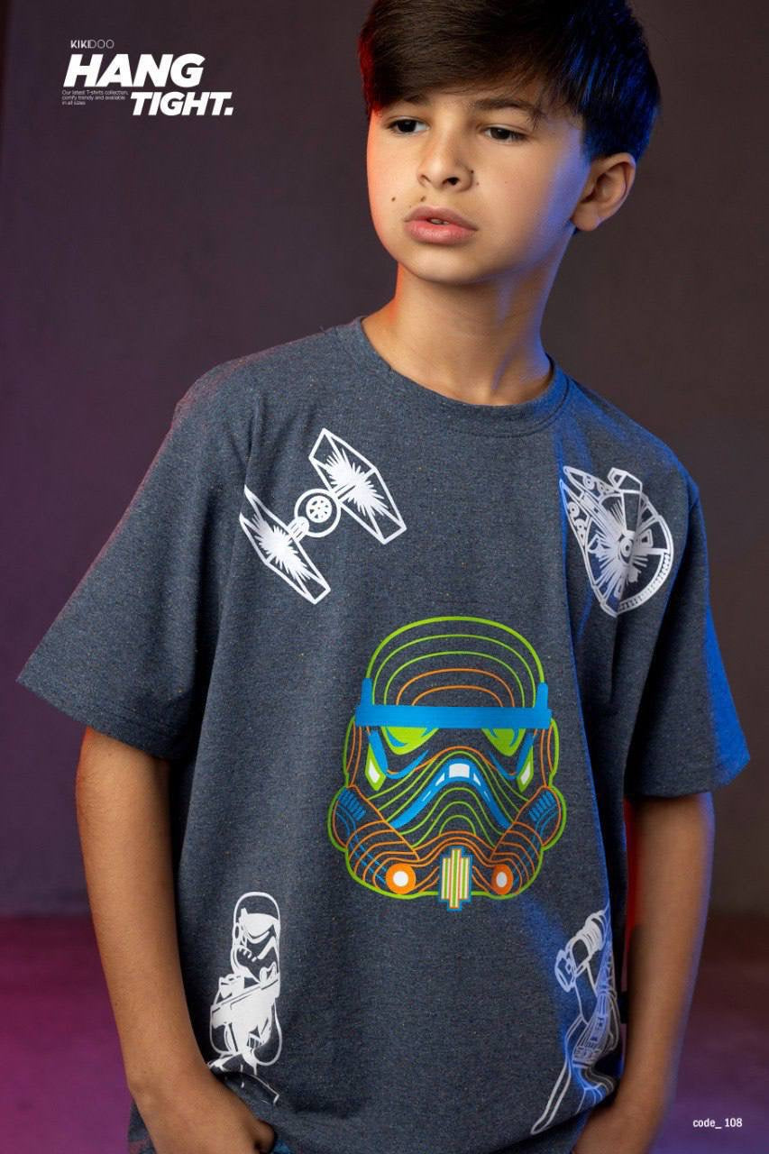 Boys Star Wars Oversized Graphic T-Shirt – Dark Grey Casual Cotton Tee|B1712