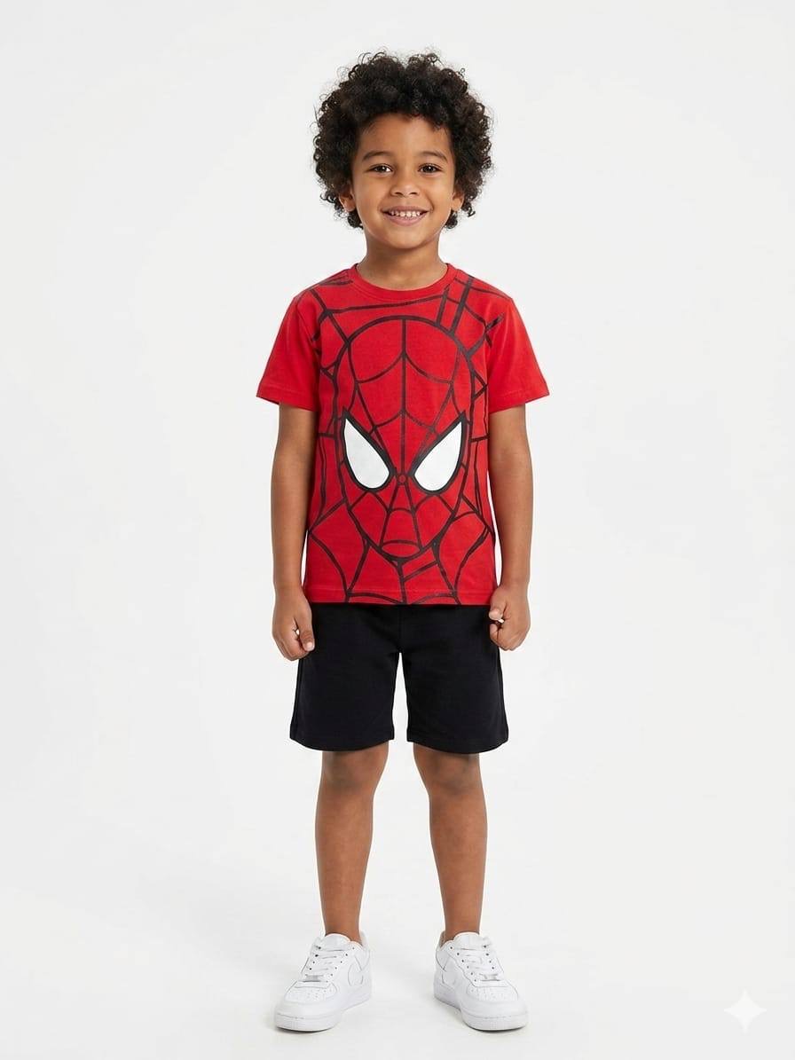 Spider-Man Boys Summer Set – Red T-Shirt & Black Shorts CZKB025