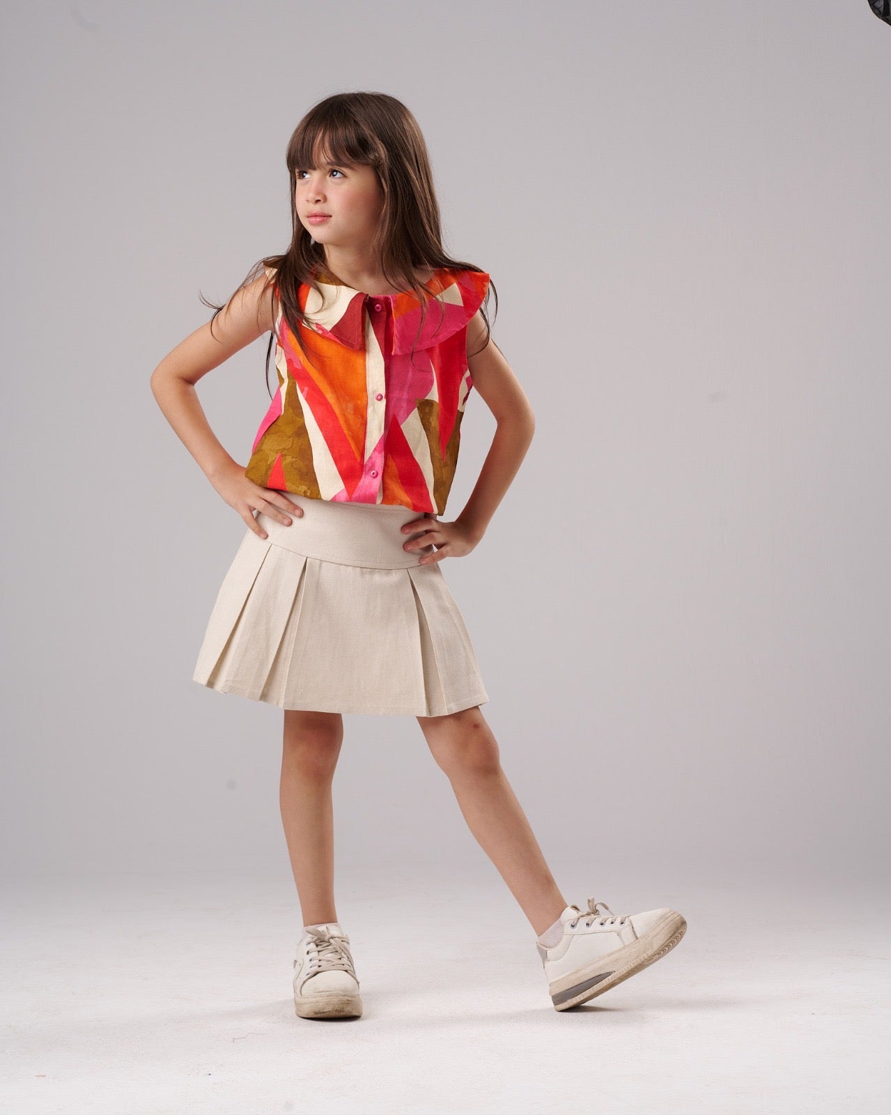Girls Colorful Printed Sleeveless  TShirt Summer Cotton Outfit with Peter Pan Collar | JM5206