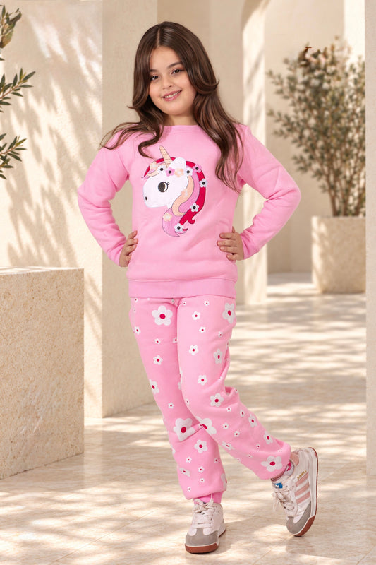 Girls’ Pink Unicorn Floral Pajama Set : VA4-002G