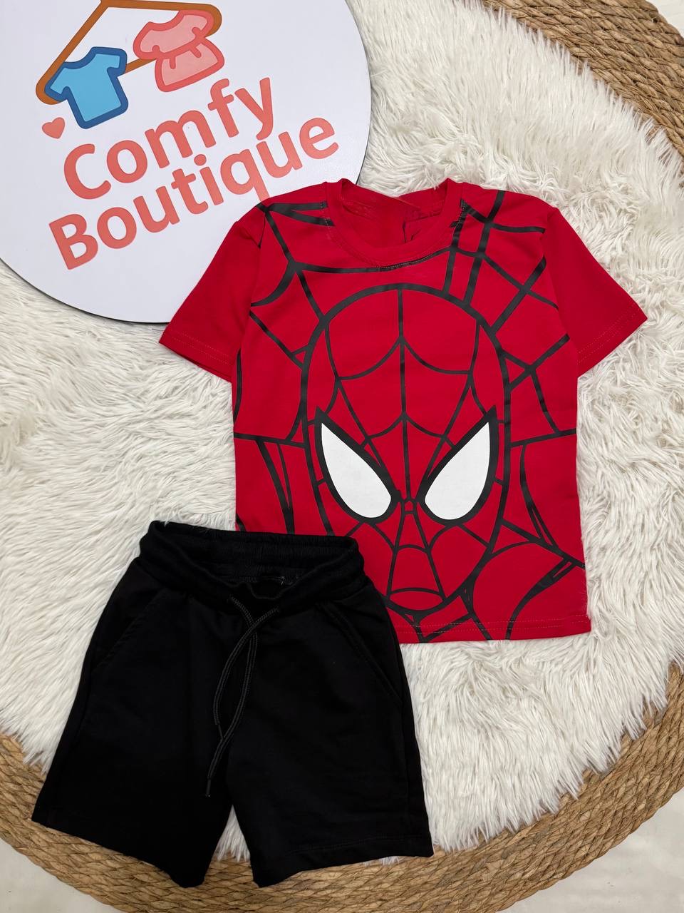 Spider-Man Boys Summer Set – Red T-Shirt & Black Shorts CZKB025