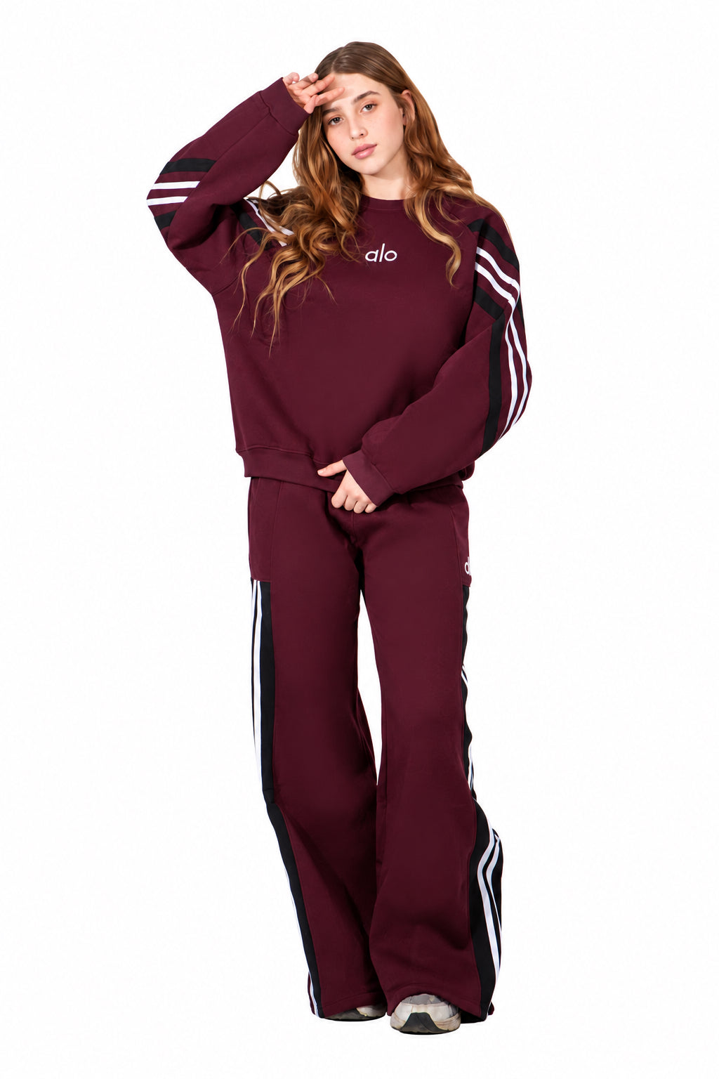 Burgundy & White Girls’ Striped Tracksuit Set : YM2-004G
