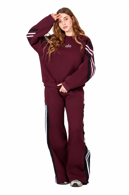 Burgundy & White Girls’ Striped Tracksuit Set : YM2-004G
