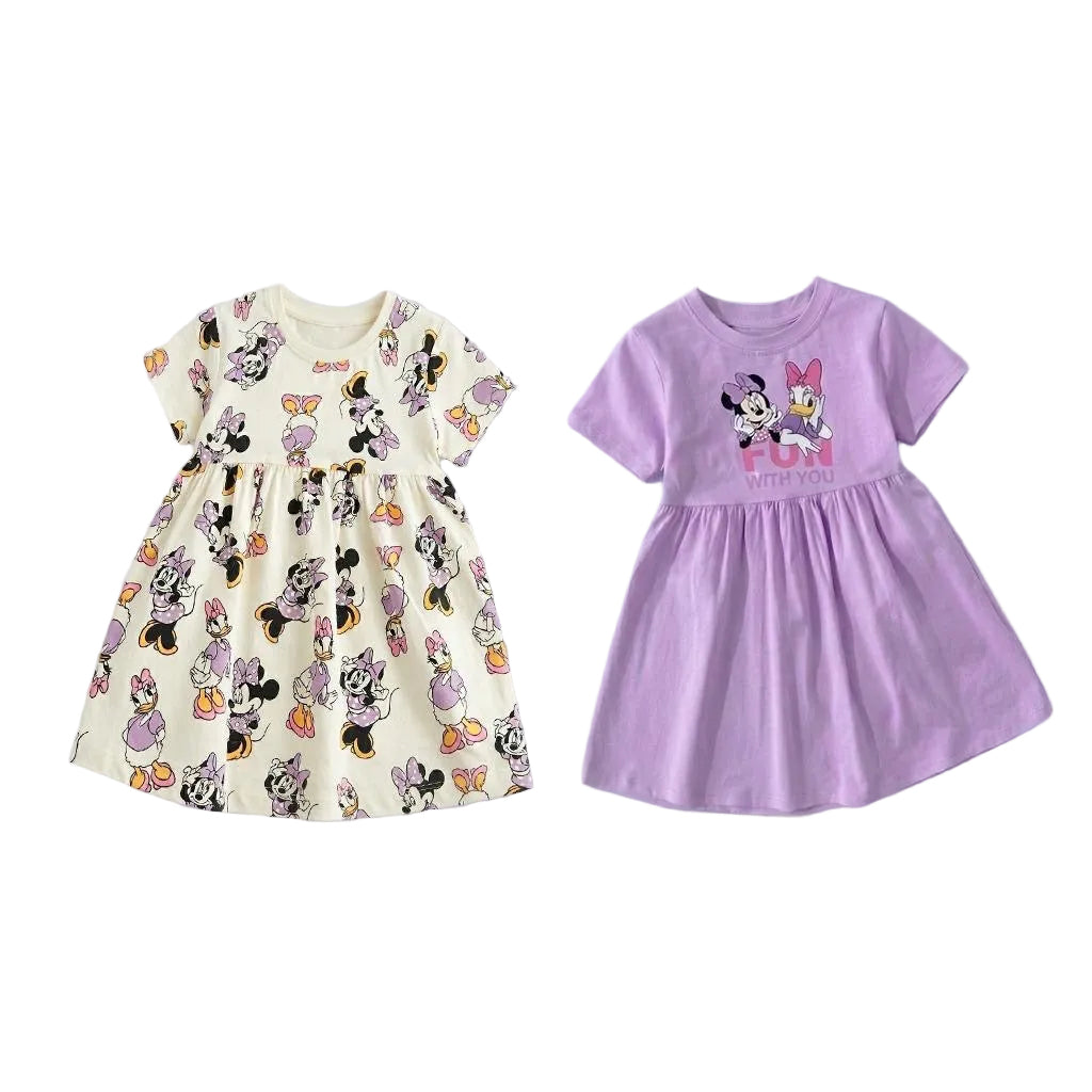 (PACK OF TWO).              Girls’ Disney Minnie Mouse Summer Cotton Dress LI013G – Soft Casual Kids Dress |LI013G