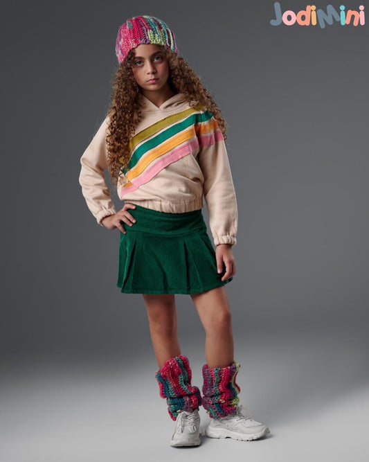 Girls’ Striped Hooded Sweatshirt – Cream & Multicolor