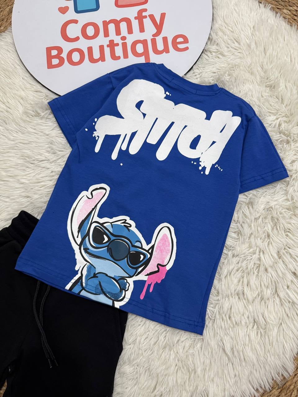 Disney Stitch Boys Summer Set – Blue T-Shirt & Black Shorts CZKB023