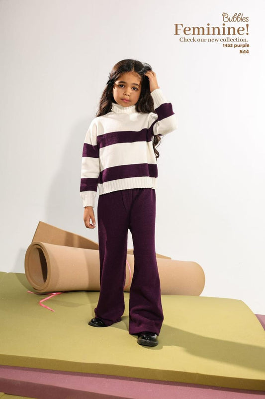 Girls 2-Piece Knitwear Winter Set – Striped Turtleneck Sweater & Knit Pant