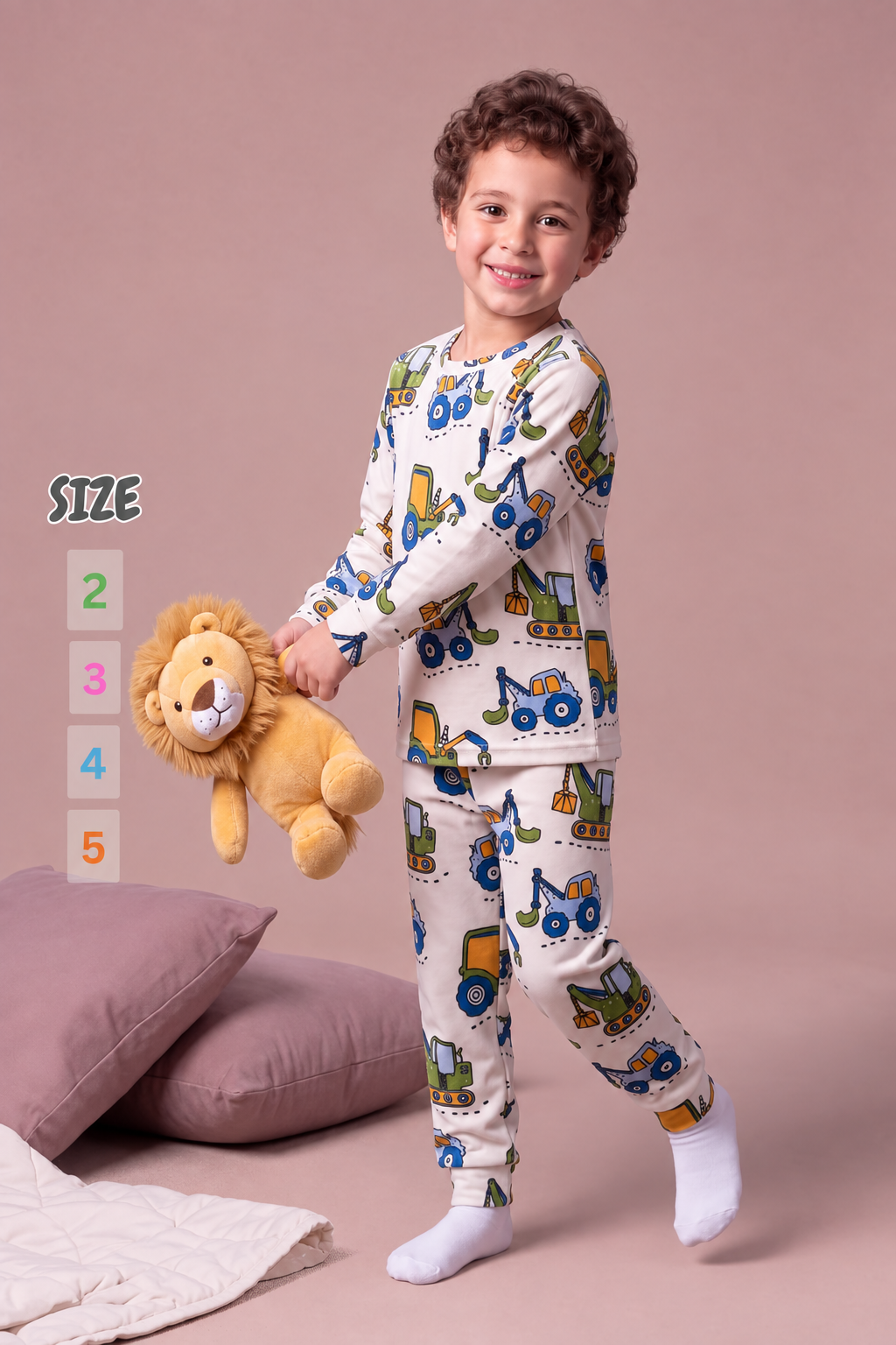 Boys' Construction Trucks Soft Velvet Pajama Set : BK1-002B