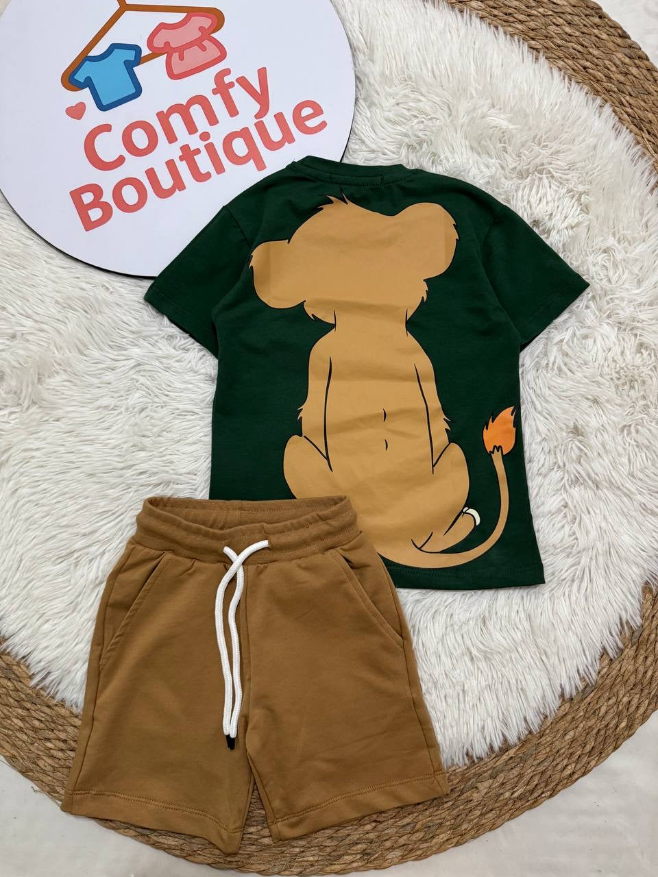 Lion King Boys Summer Set – Green T-Shirt & Camel Shorts CZKB022