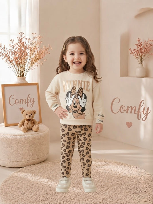 Girls' Minnie Mouse Leopard Print Fleece Sweatshirt & Pants Set : VA5-005G