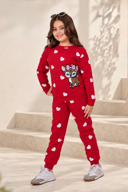 Girls’ Red Deer Heart Pajama Set : VA4-001G