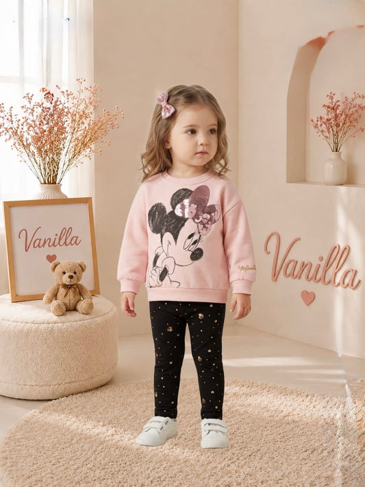 Girls' Minnie Mouse Sequin Bow Fleece Sweatshirt & Pants Set : VA5-003G
