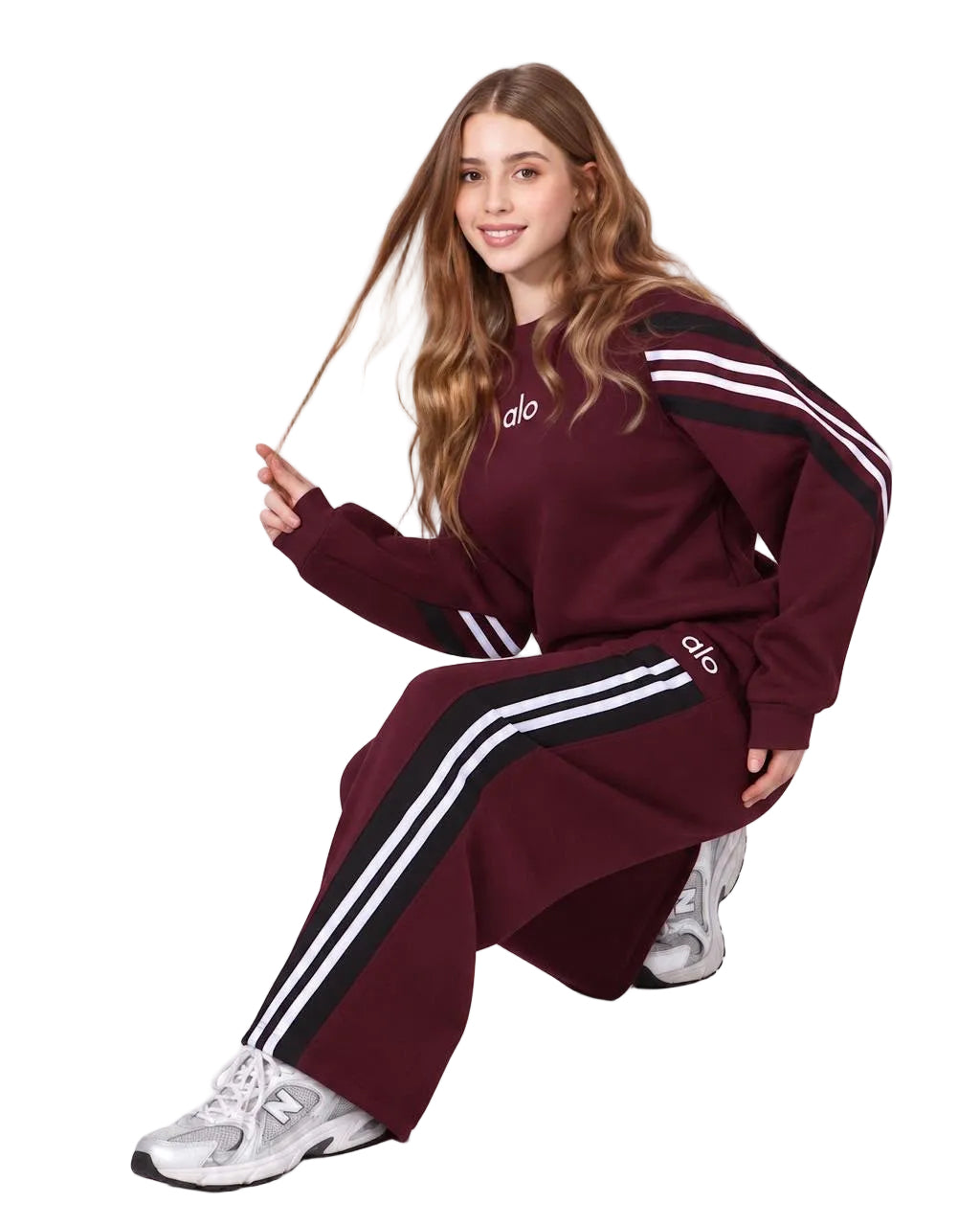 Burgundy & White Girls’ Striped Tracksuit Set : YM2-004G