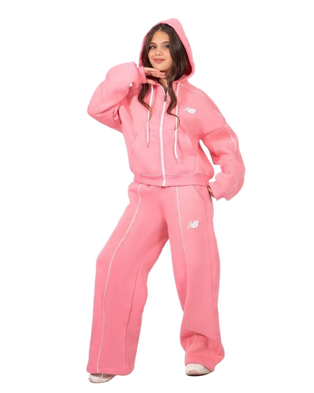 Pink Girls’ Zip-Up Hoodie & Wide-Leg Pants Set : YM2-005G