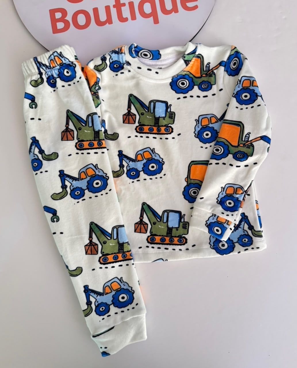 Boys' Construction Trucks Soft Velvet Pajama Set : BK1-002B