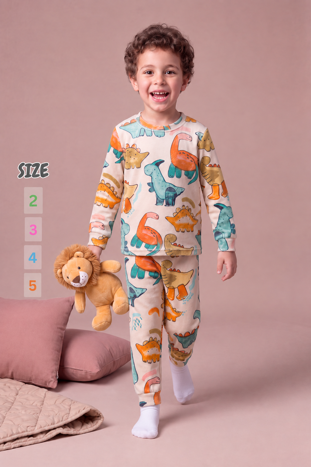 Boys' Dinosaur Soft Velvet Pajama Set : BK1-003B