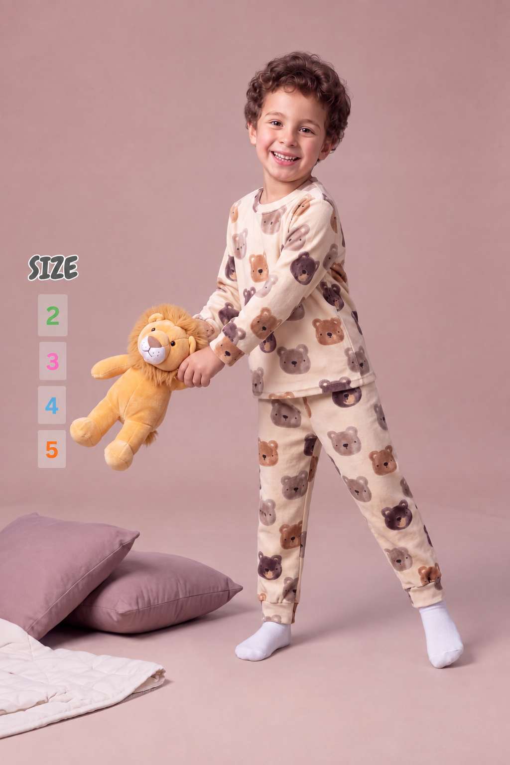 Boys' Teddy Bear Soft Velvet Pajama Set : BK1-004B