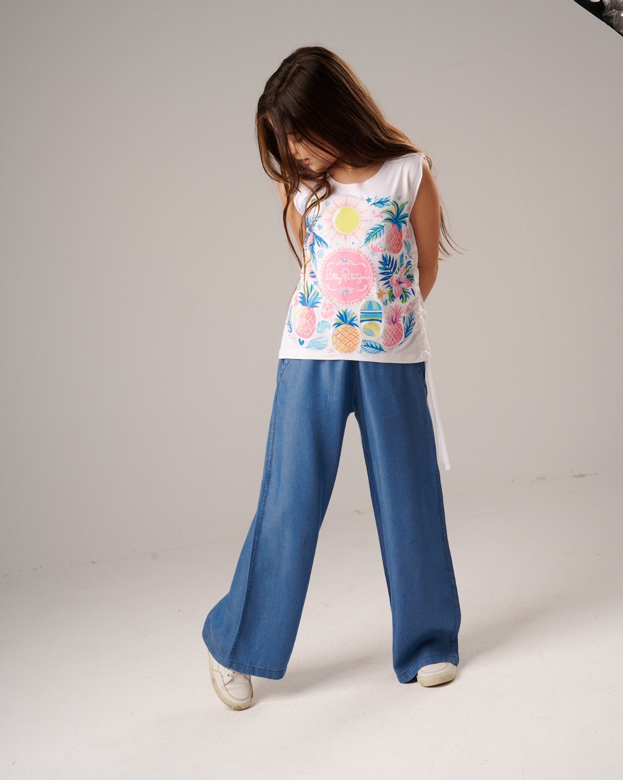Girls Chambray Wide Leg Pants – Casual Summer Trousers |JM1016